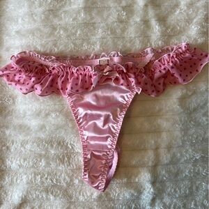 Rare Victoria's Secret Pink Ruffled Lingerie Satin polka dot thong